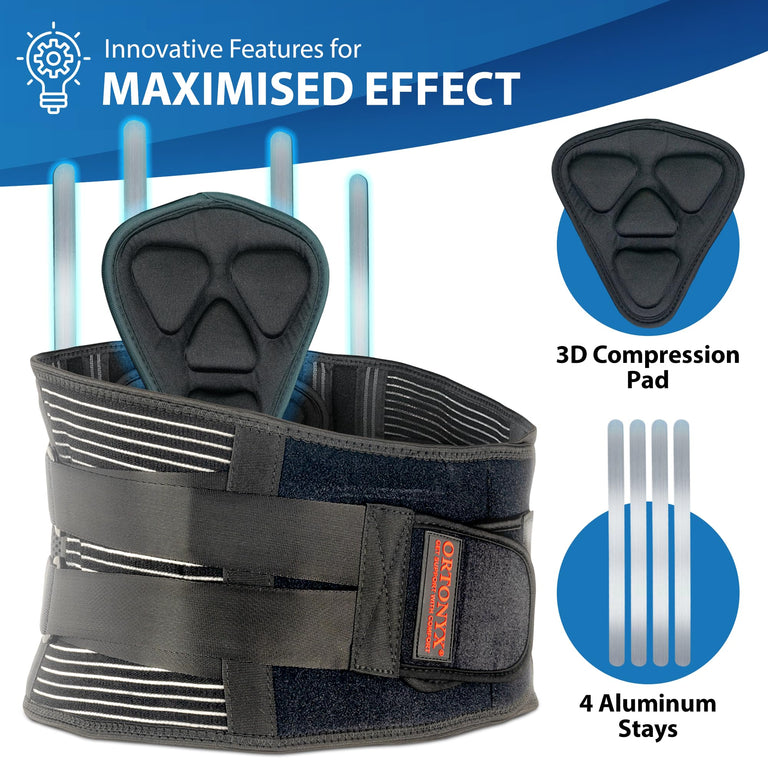ORTONYX Lower Back Brace Lumbar Support Belt for Men and Women, Back pain Relief, Herniated Disc, Scoliosis, Sciatica