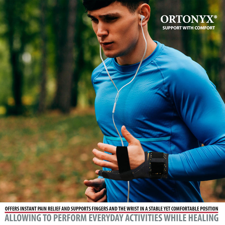 ORTONYX Pinky Finger Splint – Boxer Fracture Brace for 4th & 5th Finger, Ulnar Gutter Support, Metacarpal Immobilizer, Breathable & Adjustable Hand Brace for Left or Right Hand / KB434 Black