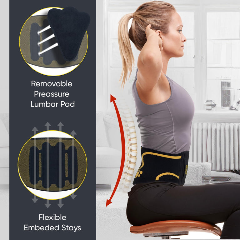 ORTONYX Back Support Brace for Men and Woman|Sport/Work/Rehabilitation|3D Knitted Design with Removable 3D Lumbar Pad|Breathable and Elastic Material|Velcro Closure with Hand Loop for Easy Use|XXL